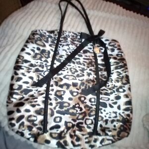 Chico's Leopard Print Magnetic Snap Tote- Black & Brown And White Satin Feel
